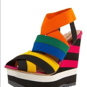Prada Elastic Strap Wedge Sandals